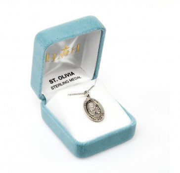 St. Olivia Oval Sterling Silver Medal On 18 in chain