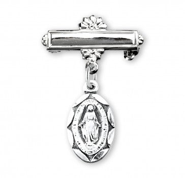 Sterling Silver Miraculous Medal Bar Pin for Baby
