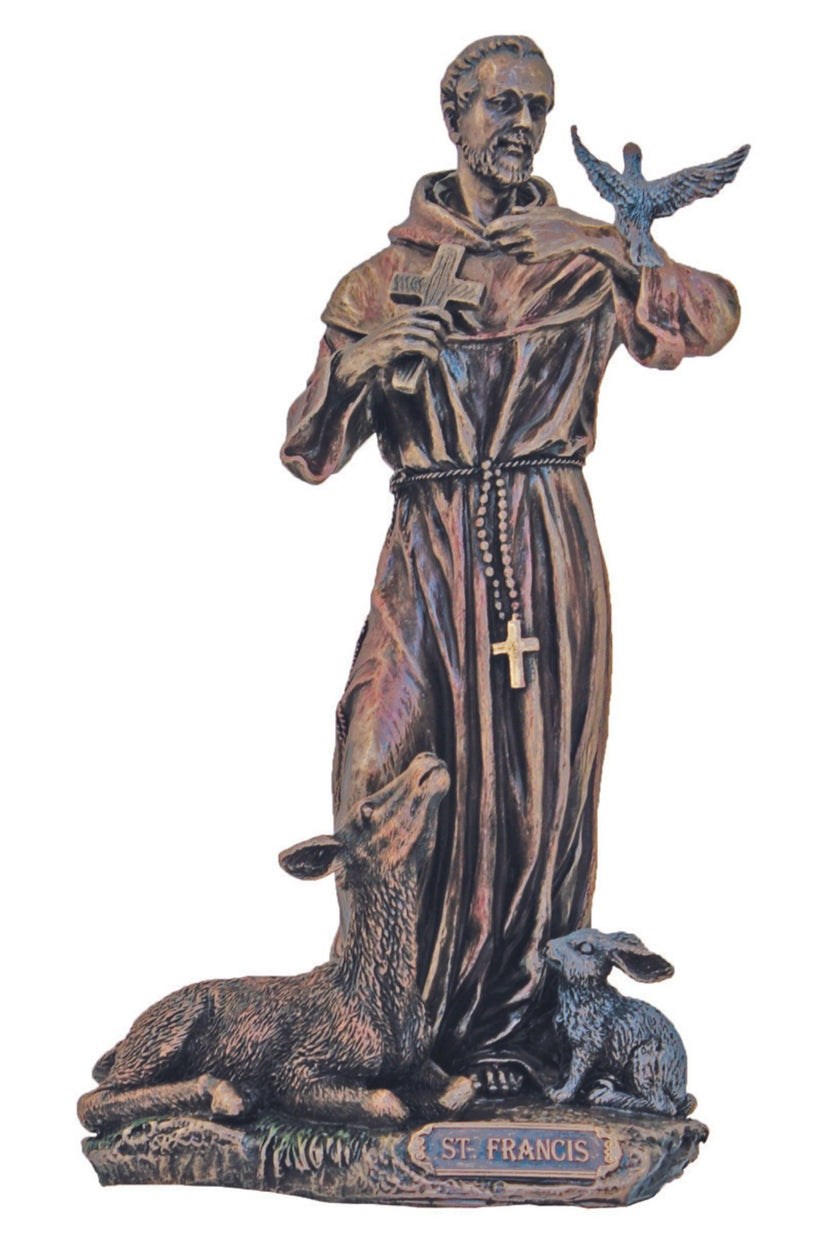 St. Francis with Animals, Cold Cast Bronze Painted, 8.5" Statue