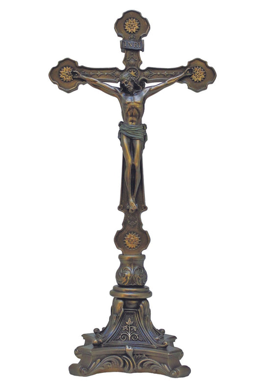 12.5" Standing Double Sided Crucifix in Cold Cast Bronze