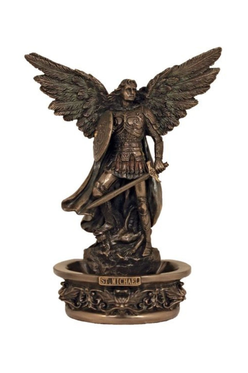 St. Michael Holy Water Font in Cold Cast Bronze