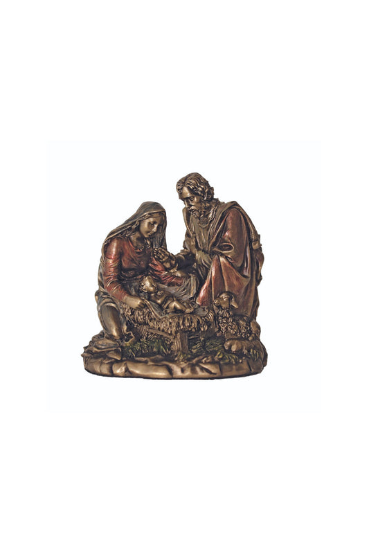 One piece Nativity in lightly hand-painted cold cast bronze