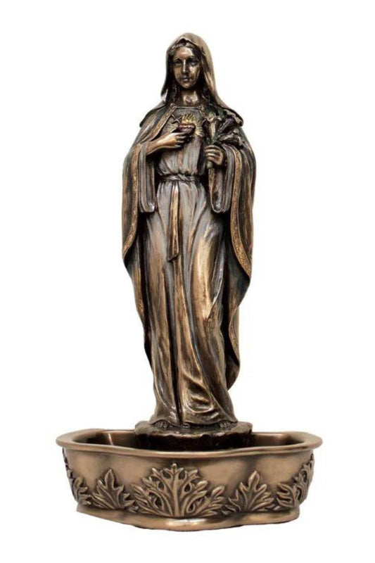 Immaculate Heart of Mary Holy Water Font in Cold Cast Bronze