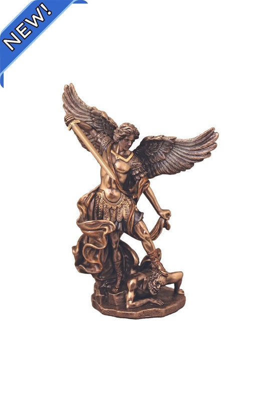 St. Michael in lightly hand-painted cold cast bronze, Veronese Collection, 6" Statue