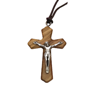 Olive Wood Crucifix Cord Necklace