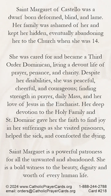 St. Margaret of Castello Holy Card