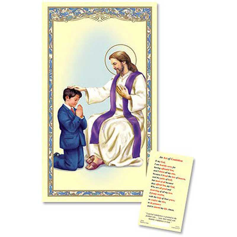 Act Of Contrition Holy Card With Jesus And Boy Kneeling