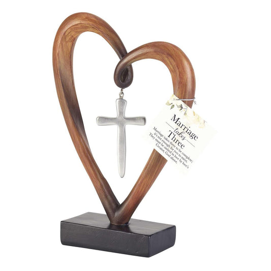 Entwined Hearts with Silver-tone Cross, Marriage Takes Three - 7.5"
