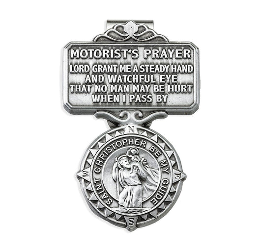 St. Christopher Compass with Motorist Prayer - Visor Clip