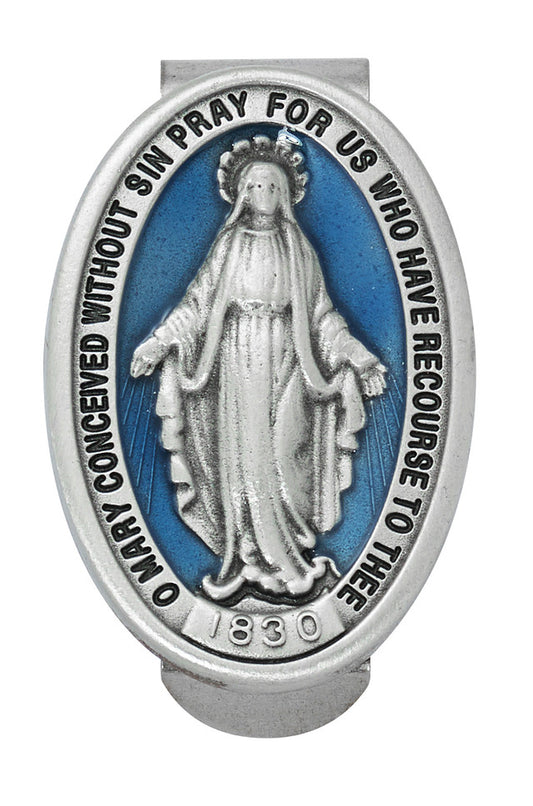 Miraculous Medal Visor Clip with Blue Epoxy - VC914