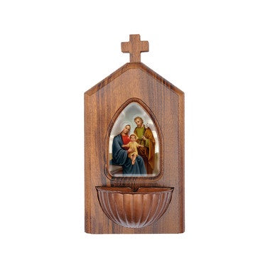 Walnut Holy Family Holy Water Font