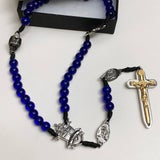 Paracord 8mm Cobalt Blue Glass Bead Warrior's Rosary with Black Paracord