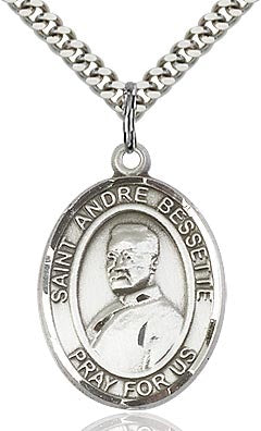 St. Andre Bessette oval sterling silver medal on chain