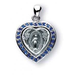 Sterling Silver 3/4" Sapphire Cubic Zircon Miraculous Medal