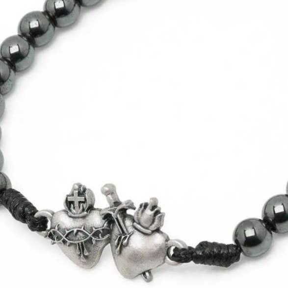 Sacred Heart Hematite Beads Bracelet - 7"