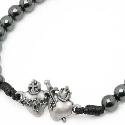 Sacred Heart Hematite Beads Bracelet - 7"