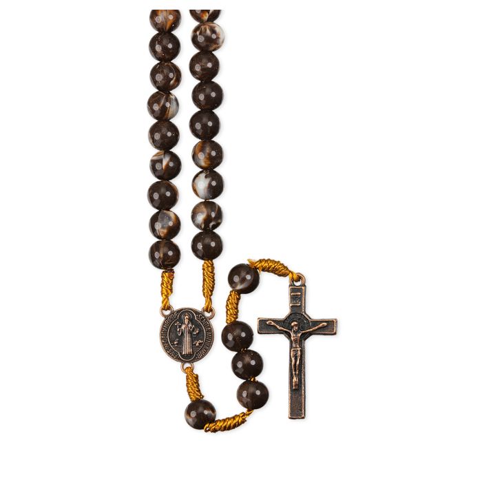 St. Benedict Marbleized Bead Cord Rosary
