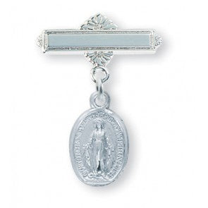 Miraculous Medal bar pin in sterling silver