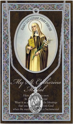 Saint Catherine 1.125" Genuine Pewter Saint Medal with Stainless Steel Chain