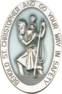 St. Christopher Visor Clip silver with Light Blue Enamel