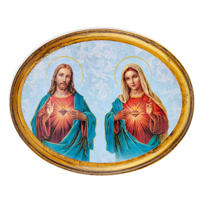 Sacred Heart of Jesus and Immaculate Heart of Mary Oval Wood Plaque