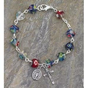 Heart shaped Imitation Murano Glass Rosary Bracelet with Miraculous and Crucifix medals