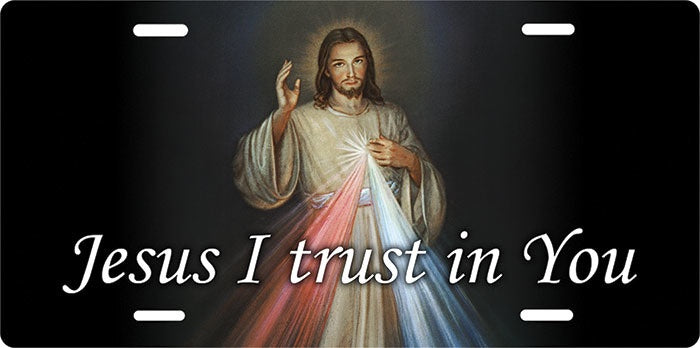 Divine Mercy License Plate - "Jesus I trust in You"