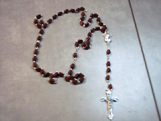 Maroon Triangular wood bead rosary