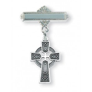 Sterling Silver Irish Baby Celtic Cross Pendant on a Bar Pin