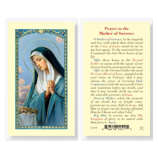 Prayer to the Mother of Sorrows Holy Card