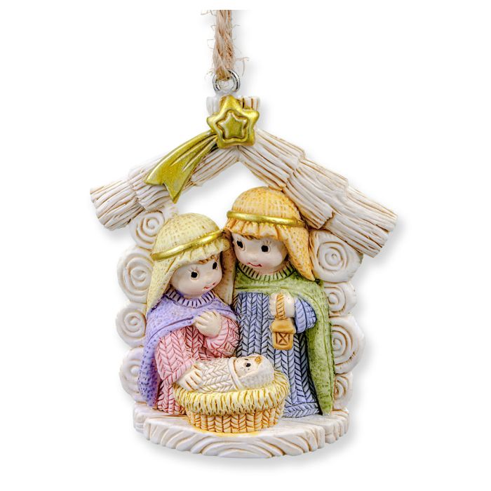 Resin Yarn-Style Nativity Holy Family Ornament - 2.5"
