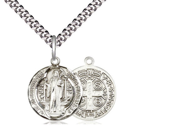 St. Benedict Medal Sterling Silver on Chain (Size Variants)