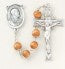 Brown Round Boxwood Rosary with Sterling Silver center and crucifix