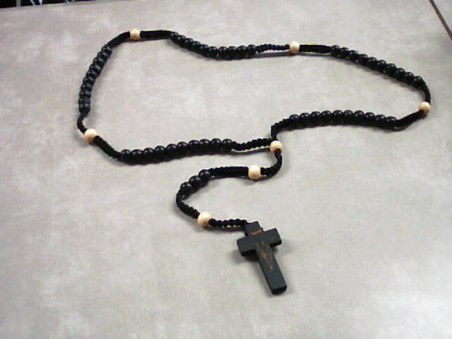 Rosewood cord rosary with round black beads