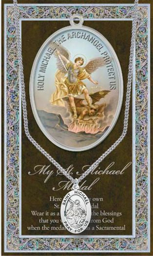 St. Michael the Archangel Pewter Medal Necklace with Prayer Folder