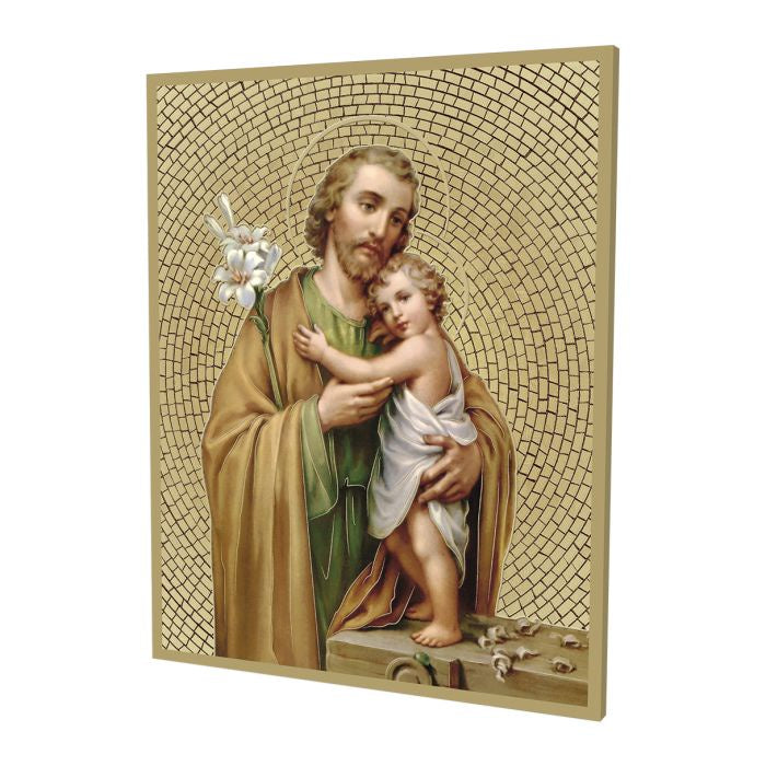 St. Joseph Gold Foil Mosaic Wood Plaque – St. Anthony's Catholic Gift Shop