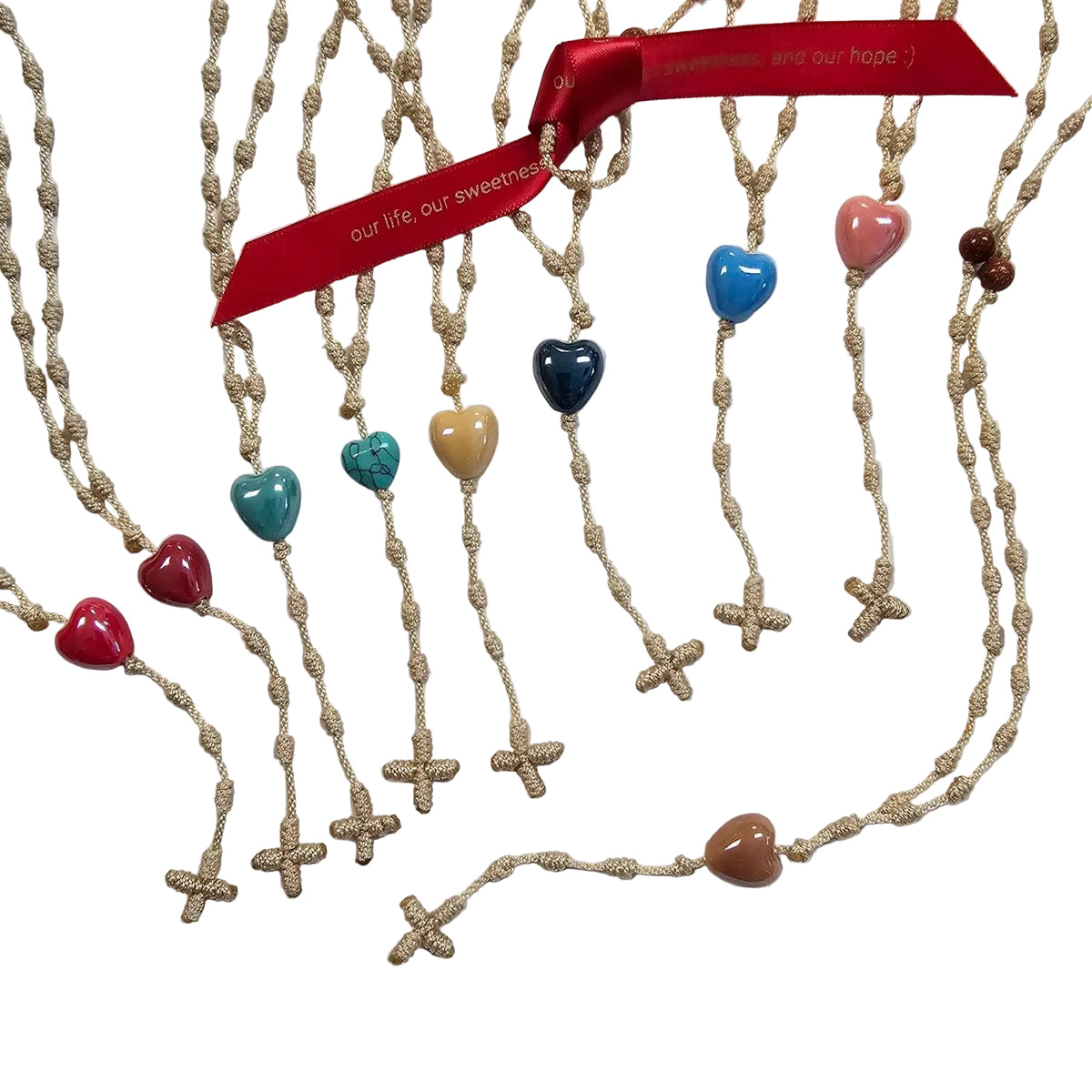 Made with Love, Corded Rosaries with Ceramic Heart Center