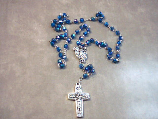 Rosary with Pope Francis and Our Lady Untier of Knots in blue crystal