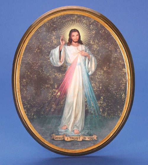 Divine Mercy wooden oval wall plaque