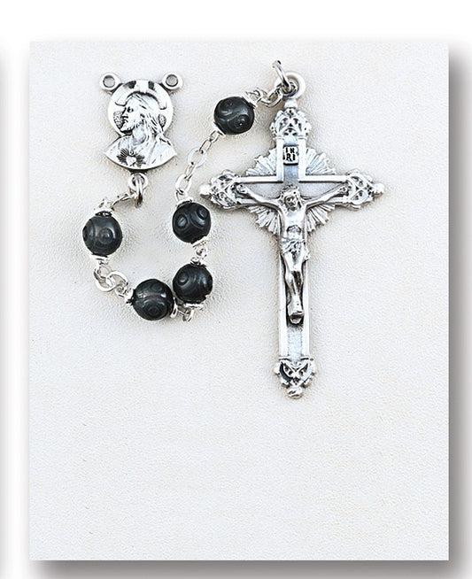 Black Carved Genuine Cocoa Bead Rosary