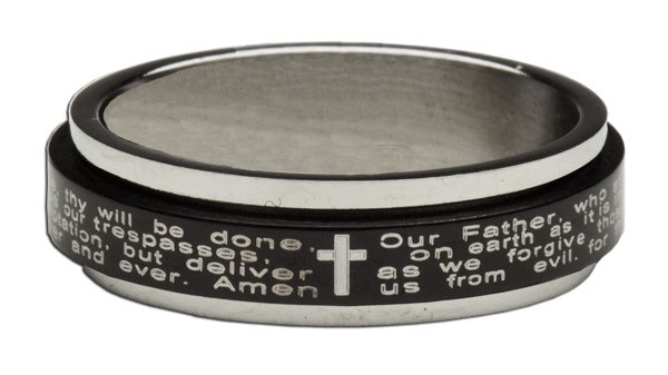 Prayer Spinner Ring, Stainless Steel (Lord's Prayer: Our Father Ring or The Serenity Prayer)