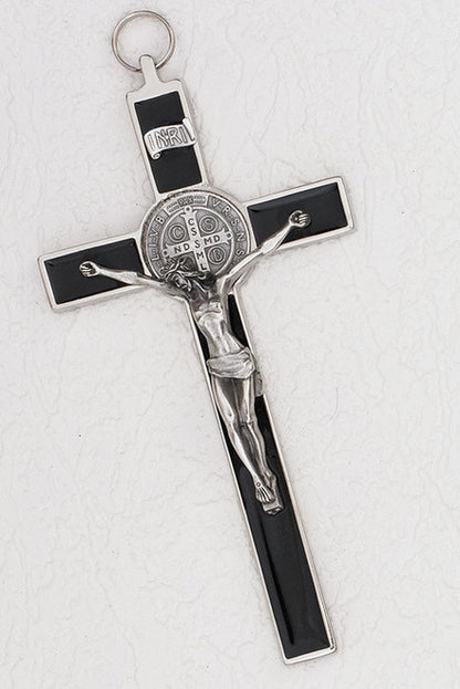 Silver Tone St. Benedict Enameled - 8" Wall Crucifix (Color Variants)