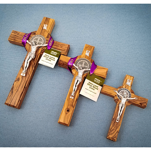 St. Benedict Olive Wood Wall Crucifix - Made in Bethlehem