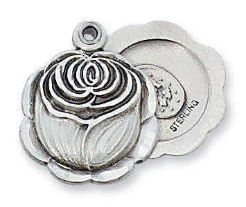 Sterling Silver Rosebud Miraculous Medal