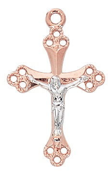 Crucifix, Two Tone Rose Gold and Sterling Silver - 18" Chain (JR9206)