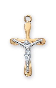 Crucifix, Two-Tone 18KT Gold over Sterling Silver - 16" Chain (JT8054)