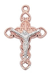 Crucifix, Two Tone Rose Gold and Sterling Silver - 18" Chain (JR9201)