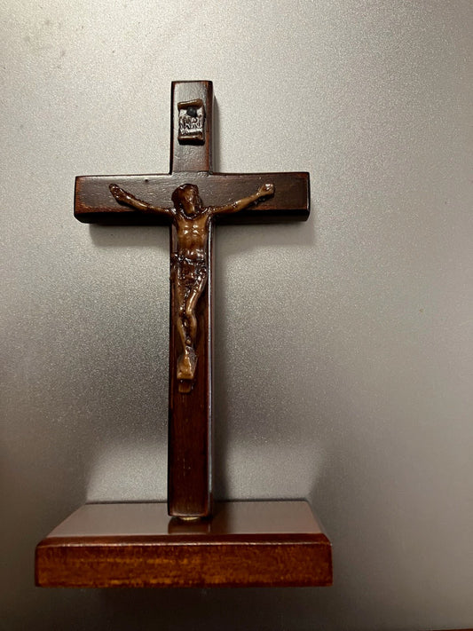 4" Standing Wood Crucifix