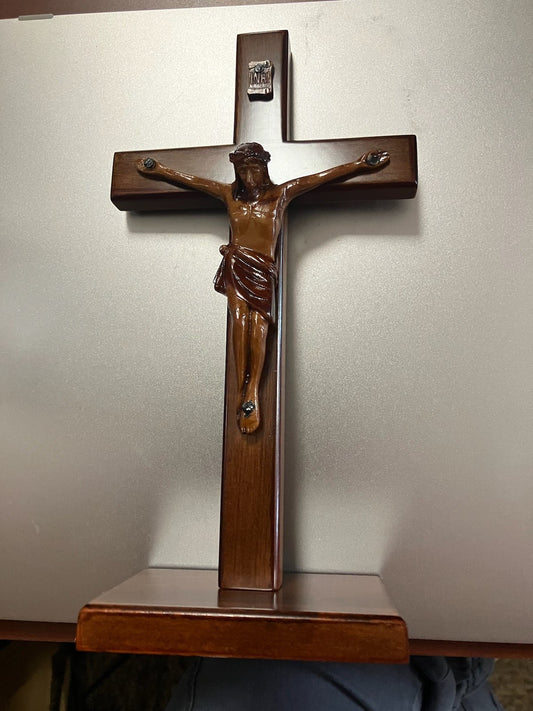 8" Mahogany Standing Crucifix