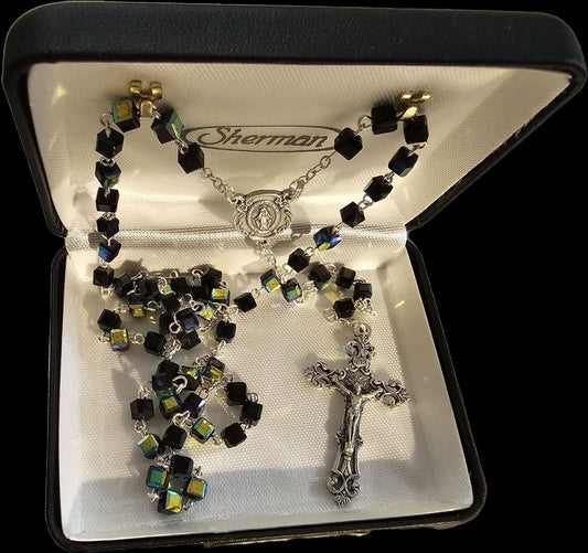 Black Cube Bead Rosary